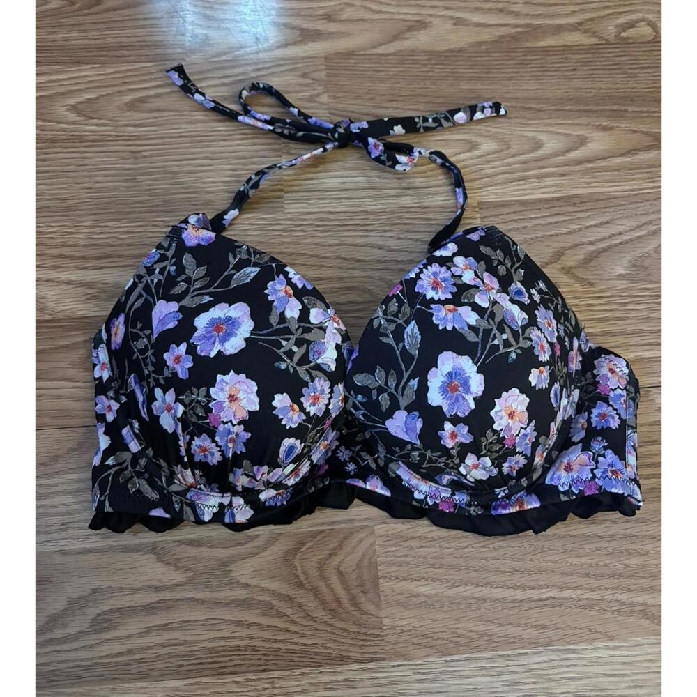 Lovely H&M Floral Bikini Halter Tie Top with lace trim swimsuit top bra